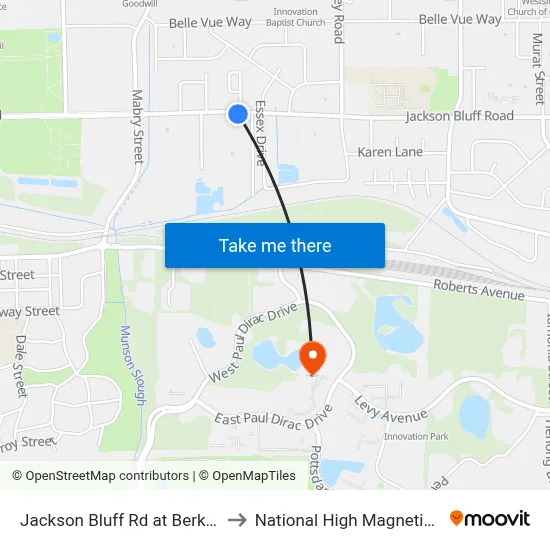 Jackson Bluff Rd at Berkshire Dr Eb to National High Magnetic Field Lab map