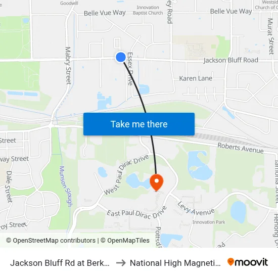 Jackson Bluff Rd at Berkshire Dr Wb to National High Magnetic Field Lab map