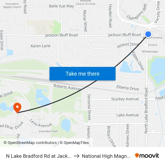 N Lake Bradford Rd at Jackson Bluff Rd Sb to National High Magnetic Field Lab map