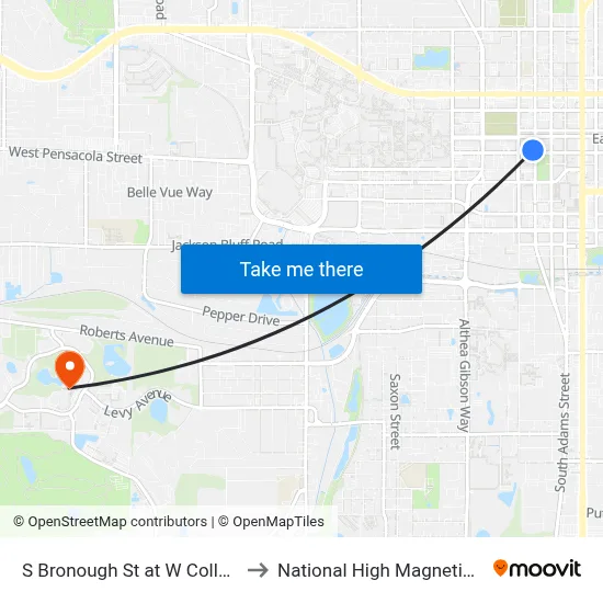 S Bronough St at W College Ave Sb to National High Magnetic Field Lab map