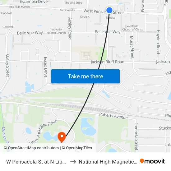 W Pensacola St at N Lipona Rd Wb to National High Magnetic Field Lab map