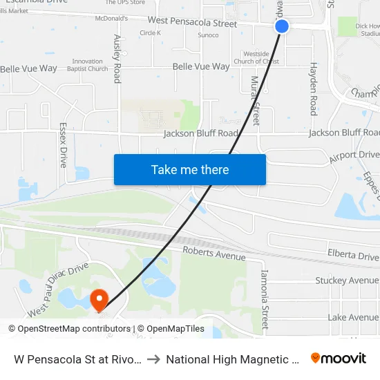 W Pensacola St at Rivoli Rd Eb to National High Magnetic Field Lab map