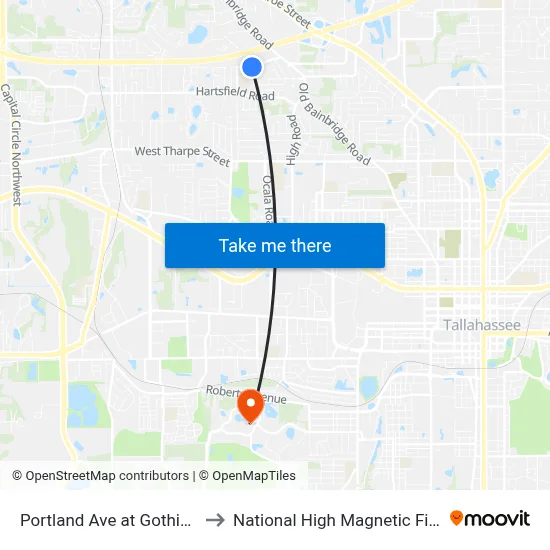 Portland Ave at Gothic Dr Eb to National High Magnetic Field Lab map