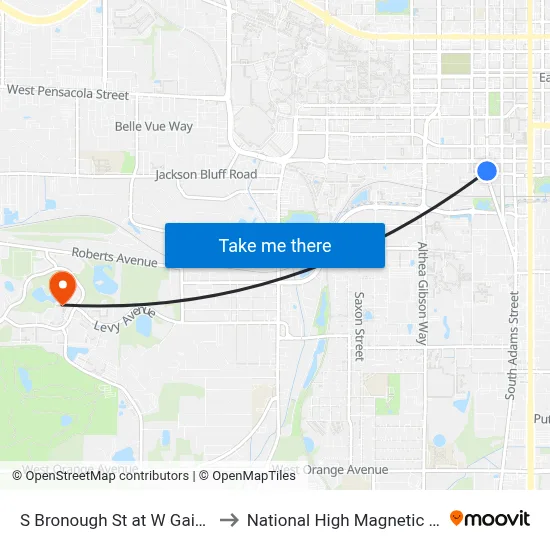S Bronough St at W Gaines St Sb to National High Magnetic Field Lab map