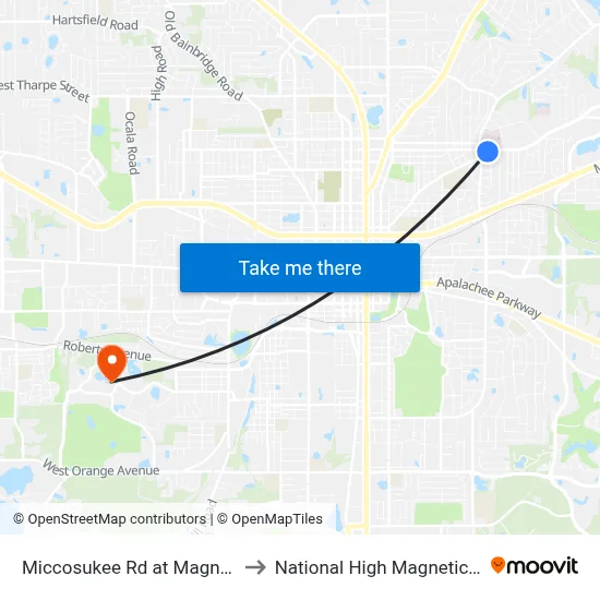 Miccosukee Rd at Magnolia Dr Wb to National High Magnetic Field Lab map