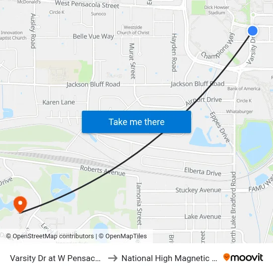 Varsity Dr at W Pensacola St Nb to National High Magnetic Field Lab map