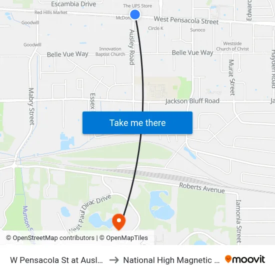 W Pensacola St at Ausley Rd Wb to National High Magnetic Field Lab map