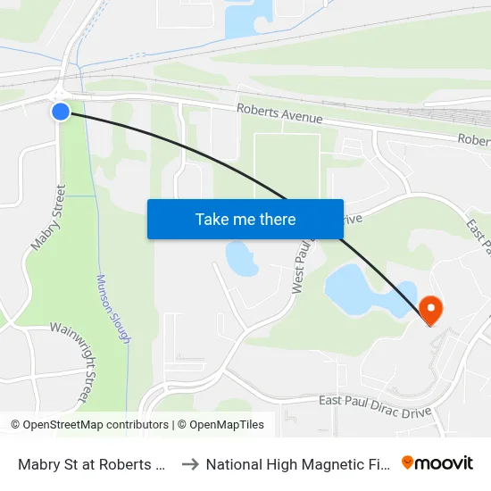 Mabry St at Roberts Ave Nb to National High Magnetic Field Lab map