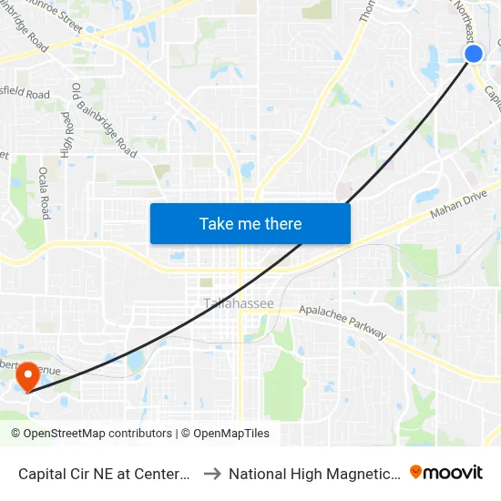 Capital Cir NE at Centerville Rd Nb to National High Magnetic Field Lab map