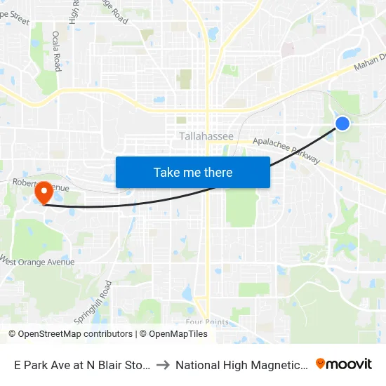 E Park Ave at N Blair Stone Rd Wb to National High Magnetic Field Lab map