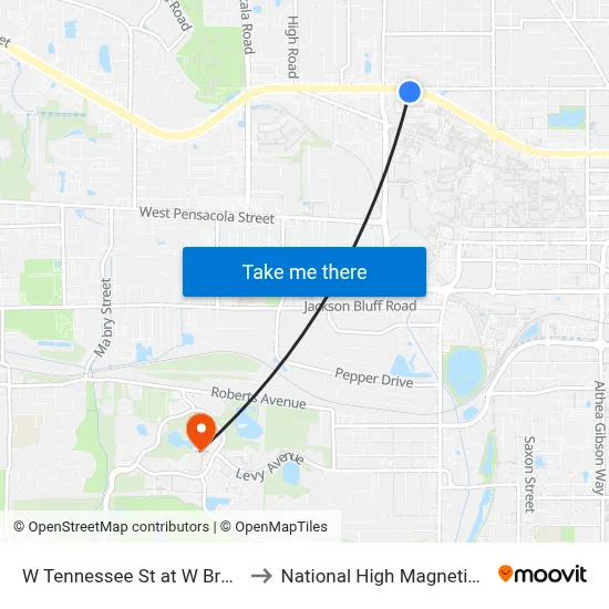 W Tennessee St at W Brevard St Eb to National High Magnetic Field Lab map