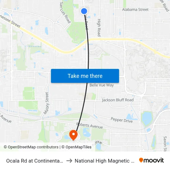 Ocala Rd at Continental Ave Sb to National High Magnetic Field Lab map