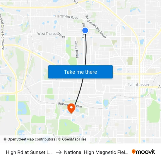 High Rd at Sunset Ln Nb to National High Magnetic Field Lab map