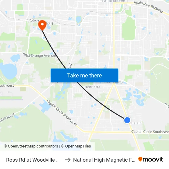 Ross Rd at Woodville Hwy Wb to National High Magnetic Field Lab map