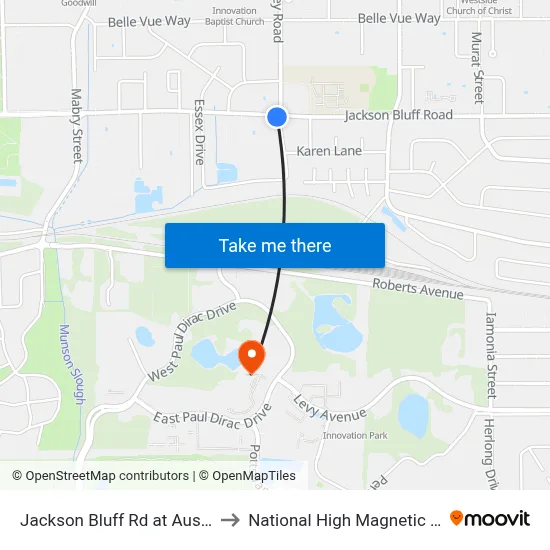 Jackson Bluff Rd at Ausley Rd Eb to National High Magnetic Field Lab map