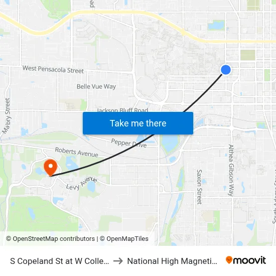 S Copeland St at W College Ave Nb to National High Magnetic Field Lab map
