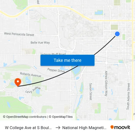 W College Ave at S Boulevard St Eb to National High Magnetic Field Lab map