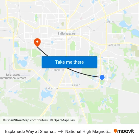 Esplanade Way at Shumard Oak Blvd to National High Magnetic Field Lab map
