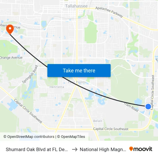 Shumard Oak Blvd at FL Dept Of Revenue Wb to National High Magnetic Field Lab map