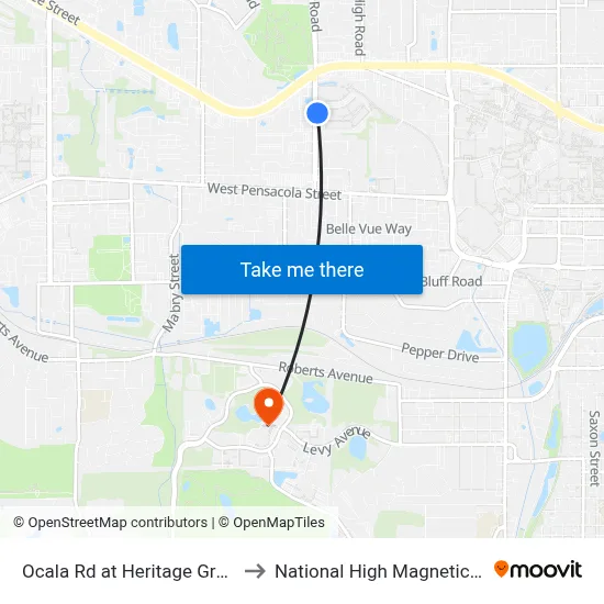 Ocala Rd at Heritage Grove Cir Nb to National High Magnetic Field Lab map