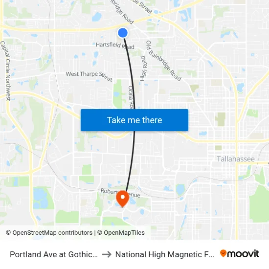 Portland Ave at Gothic Dr Wb to National High Magnetic Field Lab map