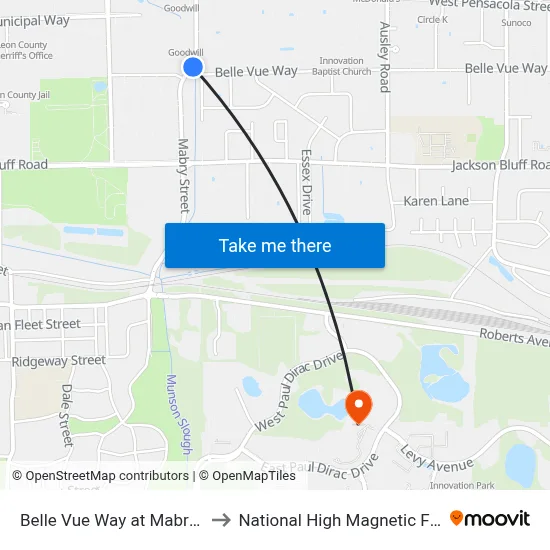 Belle Vue Way at Mabry St Wb to National High Magnetic Field Lab map
