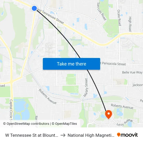W Tennessee St at Blountstown St Eb to National High Magnetic Field Lab map