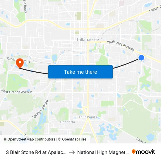 S Blair Stone Rd at Apalachee Pkwy Nb to National High Magnetic Field Lab map