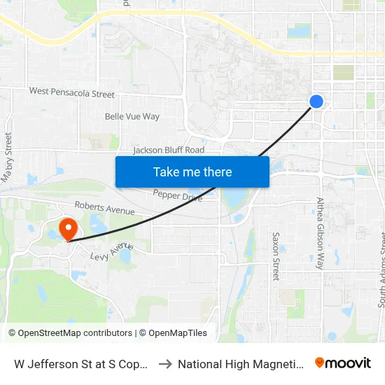 W Jefferson St at S Copeland St Sb to National High Magnetic Field Lab map