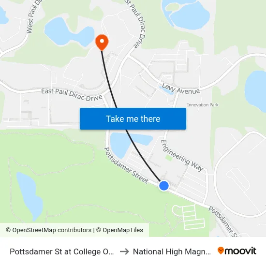 Pottsdamer St at College Of Engineering Nb to National High Magnetic Field Lab map