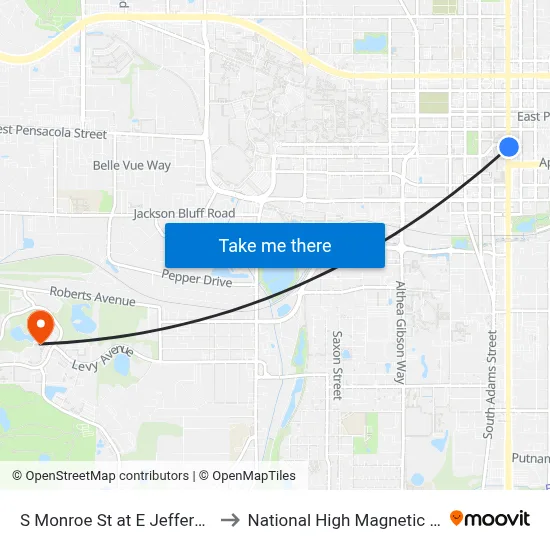 S Monroe St at E Jefferson St Nb to National High Magnetic Field Lab map