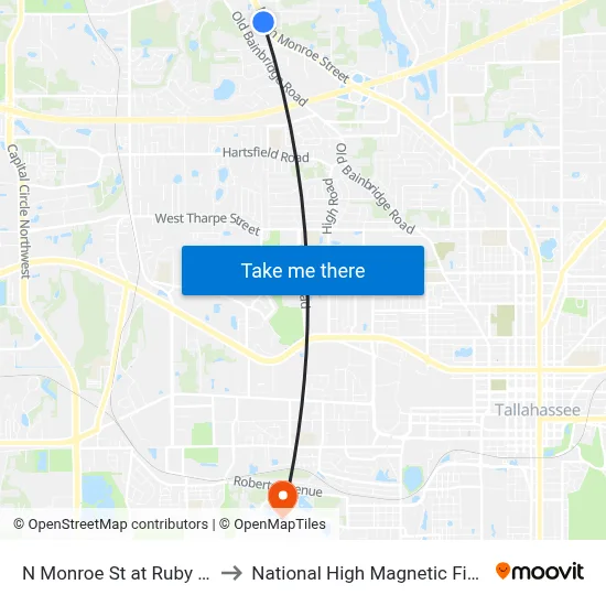 N Monroe St at Ruby Rd Sb to National High Magnetic Field Lab map