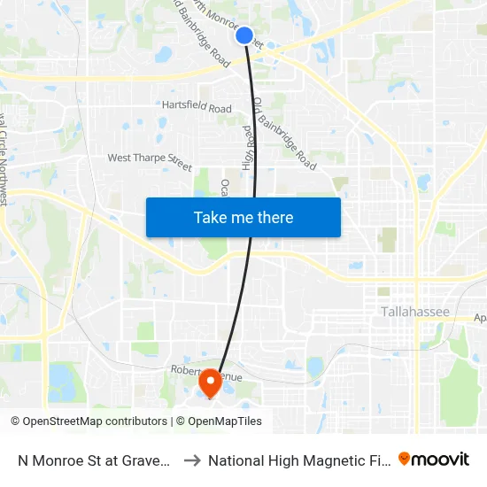 N Monroe St at Graves Rd Sb to National High Magnetic Field Lab map