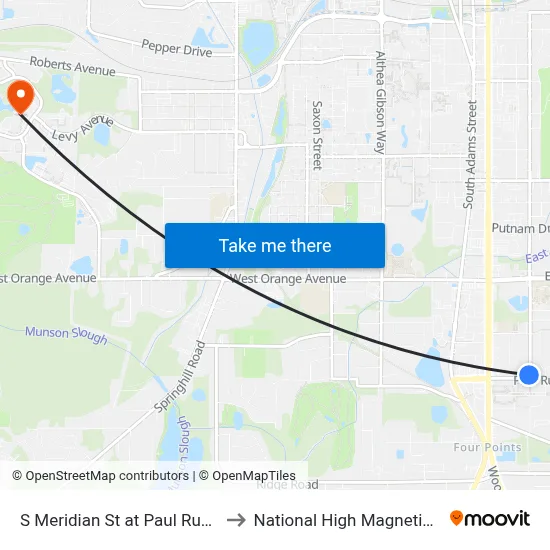 S Meridian St at Paul Russell Rd Sb to National High Magnetic Field Lab map