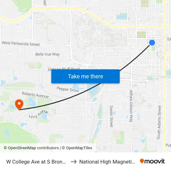 W College Ave at S Bronough St Wb to National High Magnetic Field Lab map