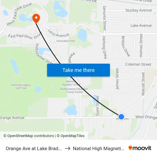 Orange Ave at Lake Bradford Rd Wb to National High Magnetic Field Lab map