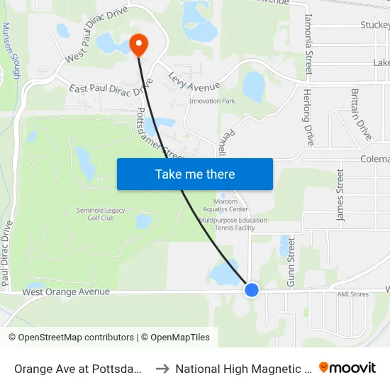 Orange Ave at Pottsdamer St Wb to National High Magnetic Field Lab map