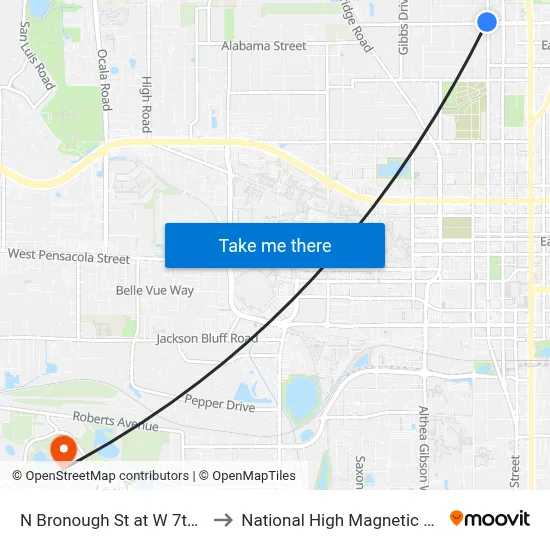 N Bronough St at W 7th Ave Sb to National High Magnetic Field Lab map