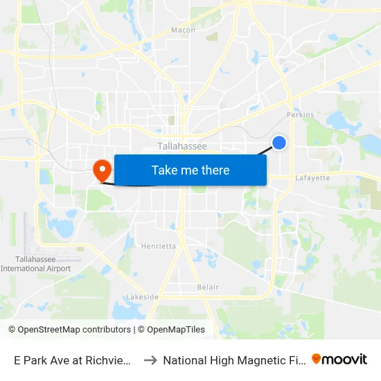 E Park Ave at Richview Rd Eb to National High Magnetic Field Lab map