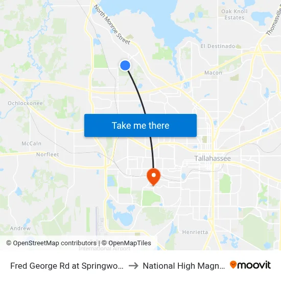 Fred George Rd at Springwood Elementary Nb to National High Magnetic Field Lab map