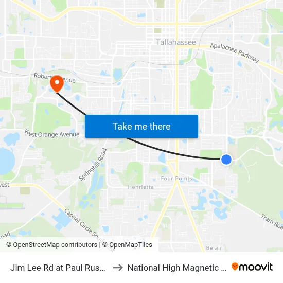 Jim Lee Rd at Paul Russell Rd Sb to National High Magnetic Field Lab map