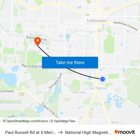Paul Russell Rd at S Meridian St Wb to National High Magnetic Field Lab map