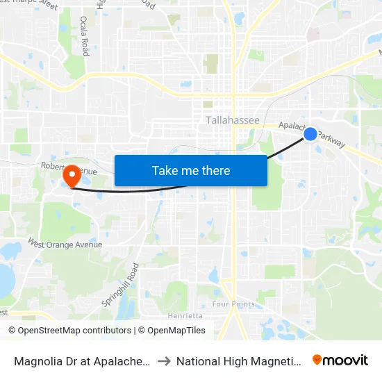 Magnolia Dr at Apalachee Pkwy Nb to National High Magnetic Field Lab map