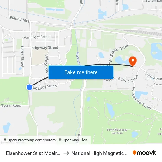 Eisenhower St at Mcelroy St Nb to National High Magnetic Field Lab map