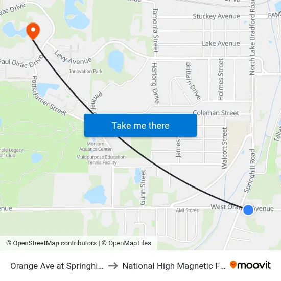 Orange Ave at Springhill Rd Eb to National High Magnetic Field Lab map