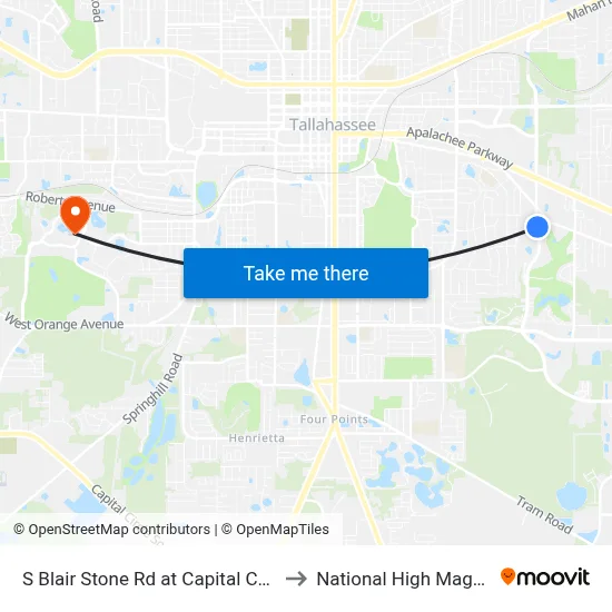 S Blair Stone Rd at Capital Commerce Center Nb to National High Magnetic Field Lab map