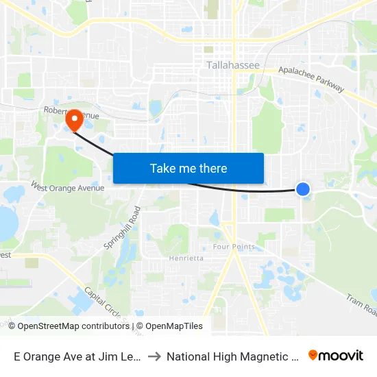 E Orange Ave at Jim Lee Rd Wb to National High Magnetic Field Lab map