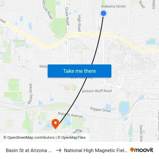 Basin St at Arizona St Nb to National High Magnetic Field Lab map