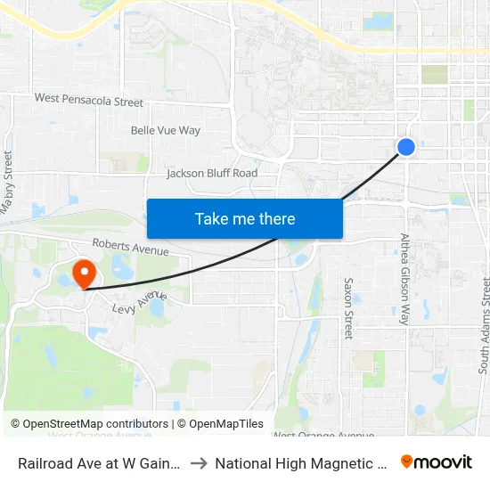 Railroad Ave at W Gaines St Sb to National High Magnetic Field Lab map