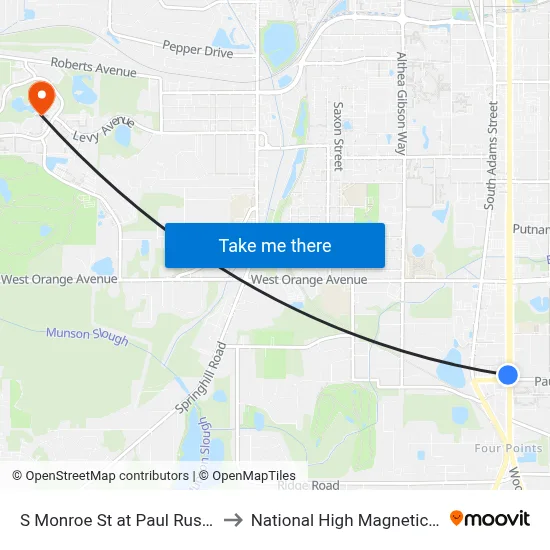 S Monroe St at Paul Russell Rd Sb to National High Magnetic Field Lab map